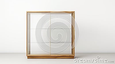 Minimalistic White Curio Cabinet With Golden Thin Frame For Canvas Stock Photo