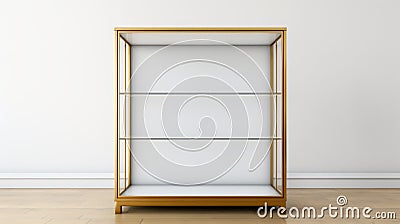 Minimalistic White Curio Cabinet With Golden Thin Frame Stock Photo