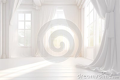 Minimalistic White Interior with Sunny Windows Stock Photo