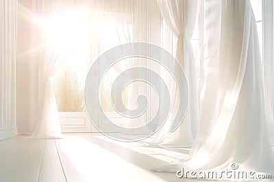 Minimalistic White Interior Window with Curtains Stock Photo