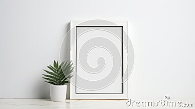 Minimalistic White Picture Frame Mockup With Plant Stock Photo