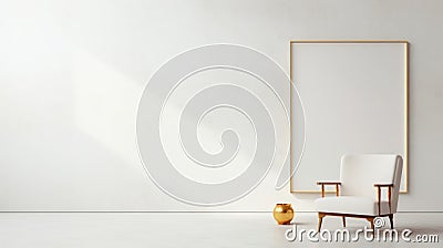 Minimalistic White Room With Golden Chair And Oversized Art Print Stock Photo