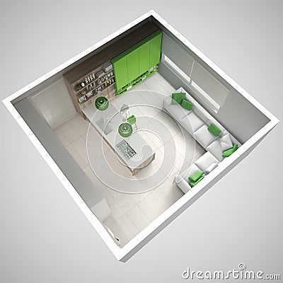 Witte en groene keuken met luxeontwerp stock fotografie ...