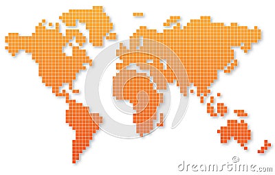 Minimalistic world map from orange squares, vector illustration Vector Illustration