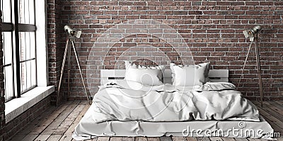 Minimalistik bedroom mock up in loft style Stock Photo