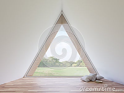 Mininal style empty triangle room interior with nature view 3d render Stock Photo