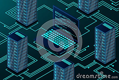 Isometric blockchain technology landing page. Cryptocurrency and blockchain Vector Illustration