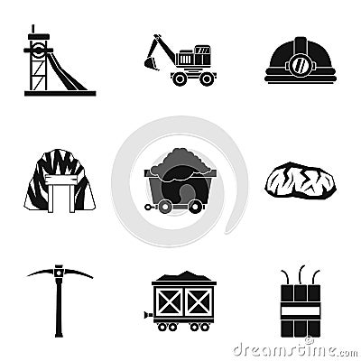 Mining activities icons set, simple style Vector Illustration