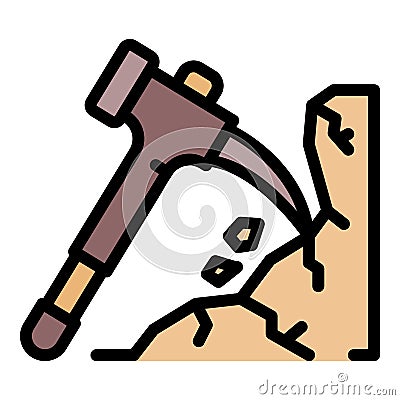 Mining axe icon color outline vector Vector Illustration