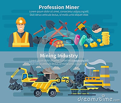 Mining Banner Set Vector Illustration