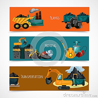 Mining Banners Set Vector Illustration