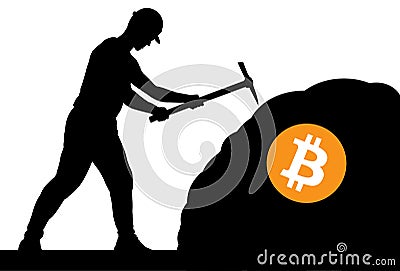 Mining bitcoin concept - miner silhouette Vector Illustration