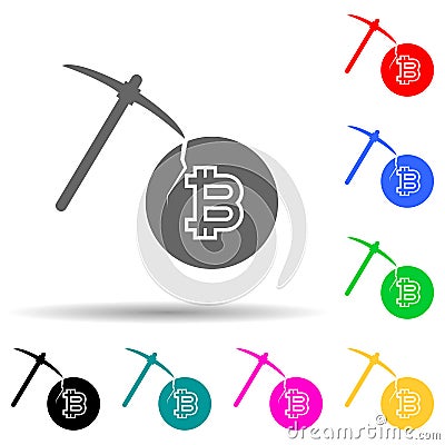 mining bitcoin multi color style icon. Simple glyph, flat vector of crypto icons for ui and ux, website or mobile application Stock Photo