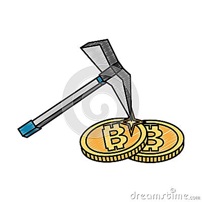 Mining bitcoins symbol scribble Vector Illustration