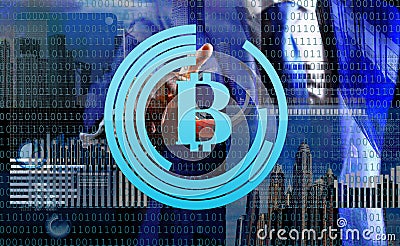 Mining crypto currency bitcoin. Solve block earn profit. Blockchain technology. Mining bitcoin. Future digital money Stock Photo