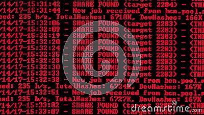 Mining Cryptocurrency process program on display PC. Using Software. Share Found. Stock Photo
