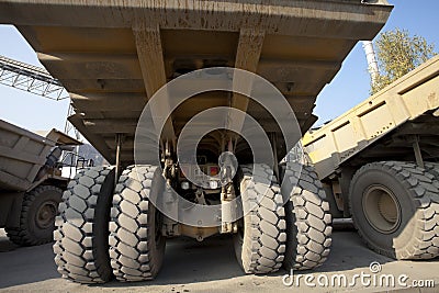 Mining dump trucks Stock Photo