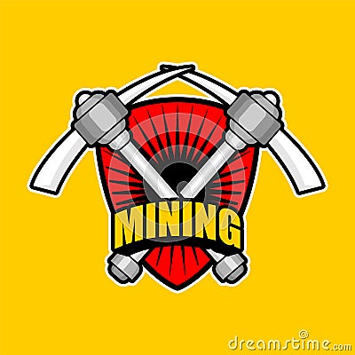 Mining emblem work. Pick sign. Extraction of minerals symbol. Vector illustration Vector Illustration