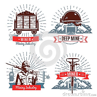 Mining Emblems And Design Elements Vector Illustration