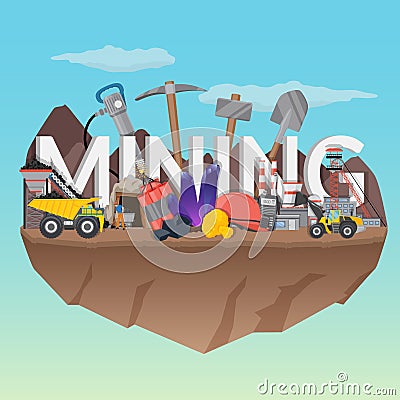 Mining Flat Composition Vector Illustration