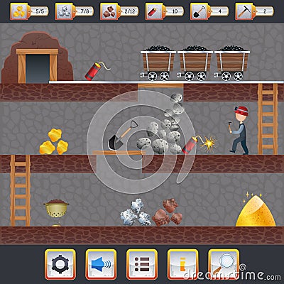 Mining Game Interface Vector Illustration