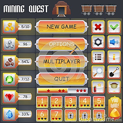 Mining Game Interface Vector Illustration