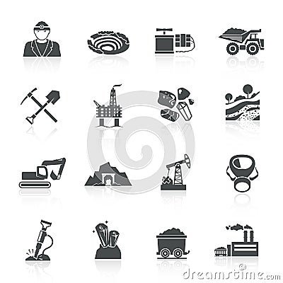 Mining Icons Black Vector Illustration