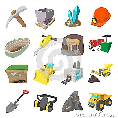 Mining icons cartoon set Vector Illustration