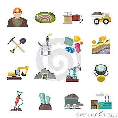 Mining Icons Flat Vector Illustration