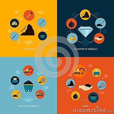 Mining icons flat composition Vector Illustration