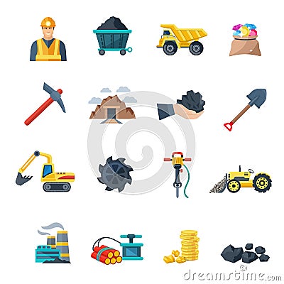 Mining Icons Flat Vector Illustration