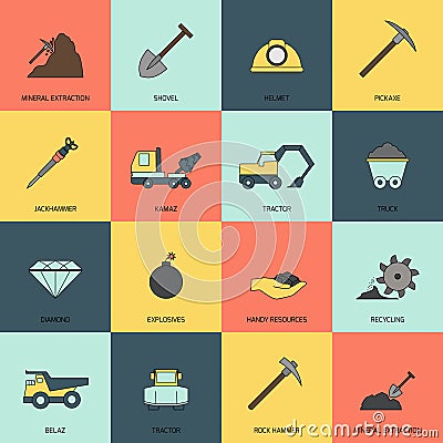 Mining icons line flat Vector Illustration