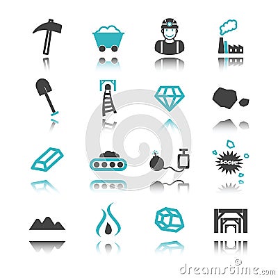 Mining icons with reflection Vector Illustration