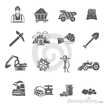 Mining Icons Set Cartoon Illustration