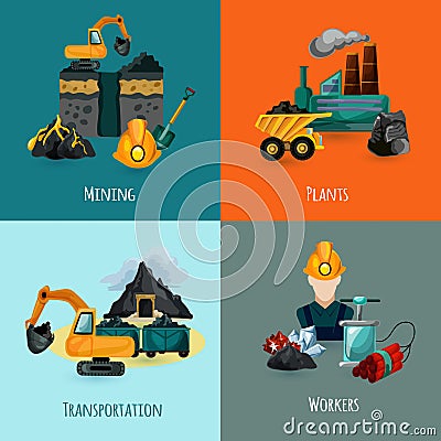 Mining Icons Set Vector Illustration