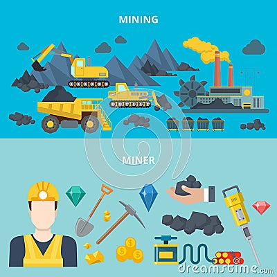 Mining industry heavy machinery automobile wheeled Vector Illustration