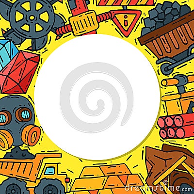 Mining industry round pattern vector illustration. Profession and occupation. Coal mining equipment, miner tools Vector Illustration