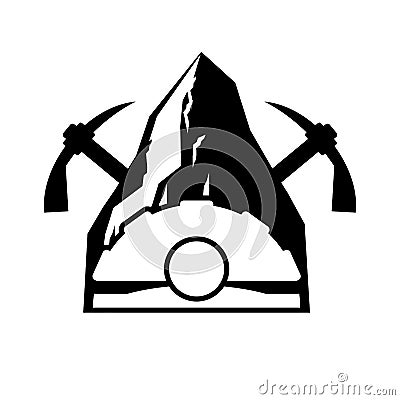 Mining logo. Meiner emblem. Helmet and pickaxe and Coal rock. Vector illustration Vector Illustration