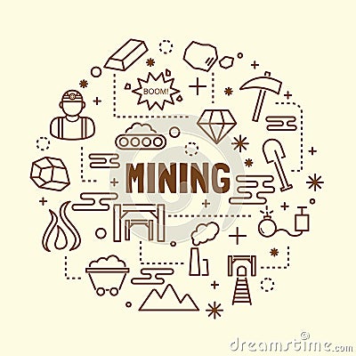 Mining minimal thin line icons set Vector Illustration