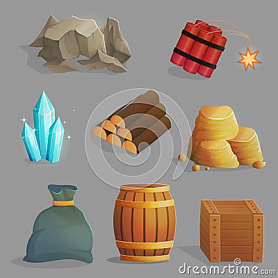 Mining natural resources tools and items Vector Illustration