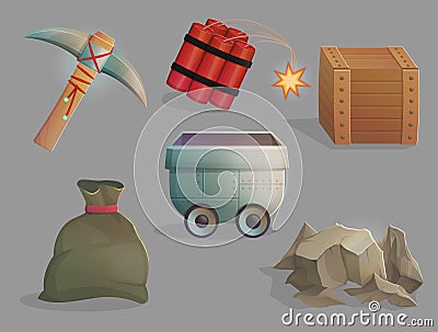 Mining natural resources tools and items Vector Illustration