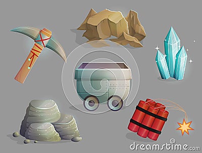 Mining natural resources tools and items Vector Illustration