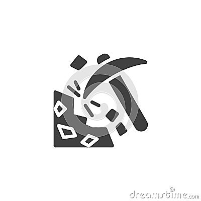 Mining pickaxe with scattered rocks vector icon Vector Illustration