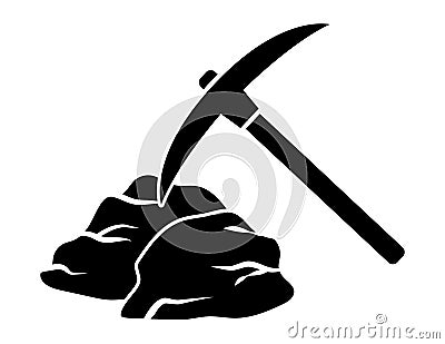 Mining pickaxe tool hitting rock vector icon Vector Illustration