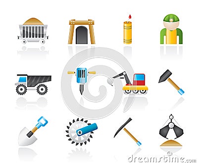 Mining and quarrying industry objects and icons Vector Illustration