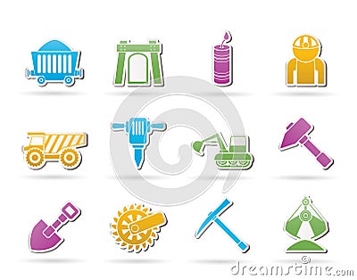 Mining and quarrying industry objects and icons Vector Illustration