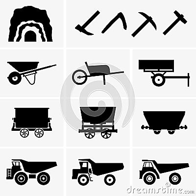 Mining tools and transport Vector Illustration