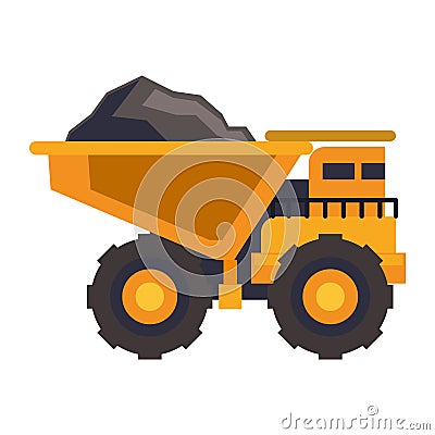 Mining vehicle machinery isolated sideview Vector Illustration