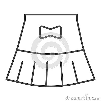 Miniskirt thin line icon, Summer clothes concept, girl mini skirt sign on white background, short skirt with bow icon in Vector Illustration