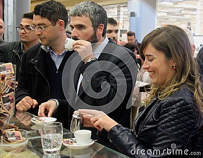 Minister Maria Elena Boschi, coffee break Editorial Stock Photo